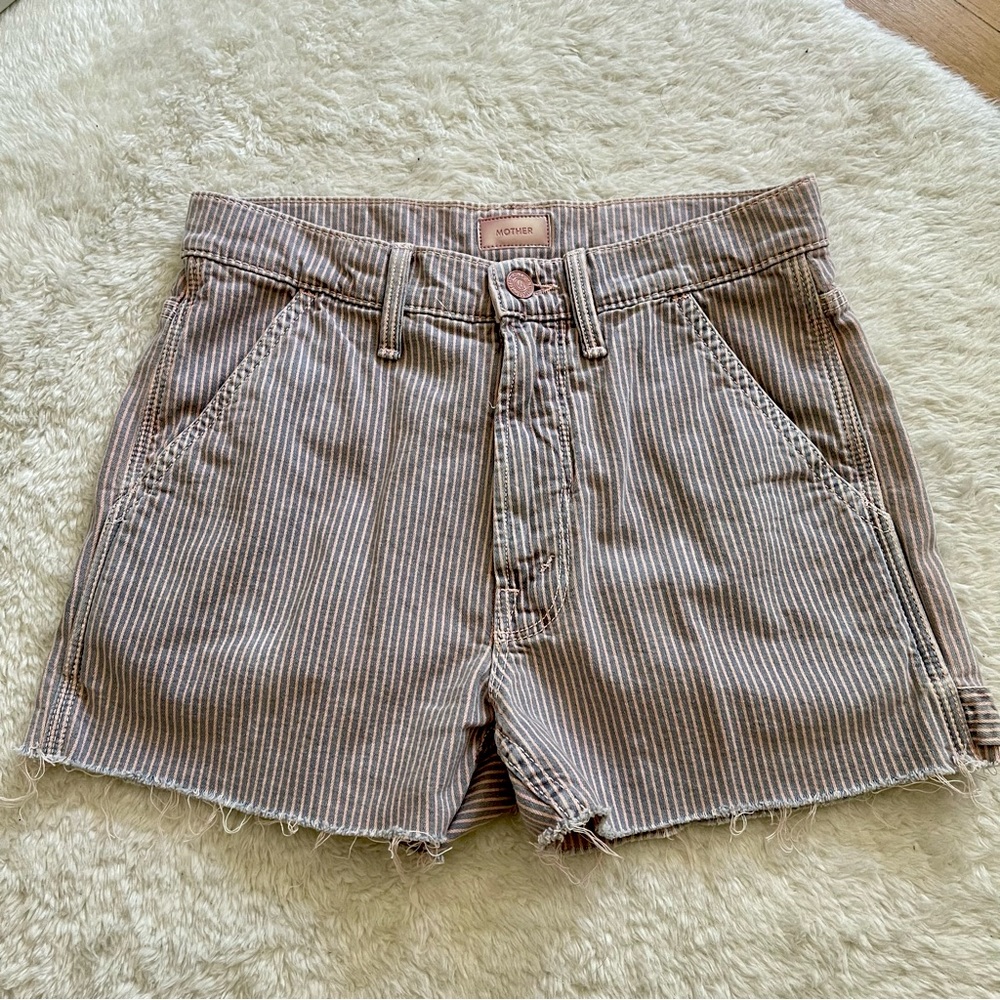MOTHER Striped Brown and White Women Shorts